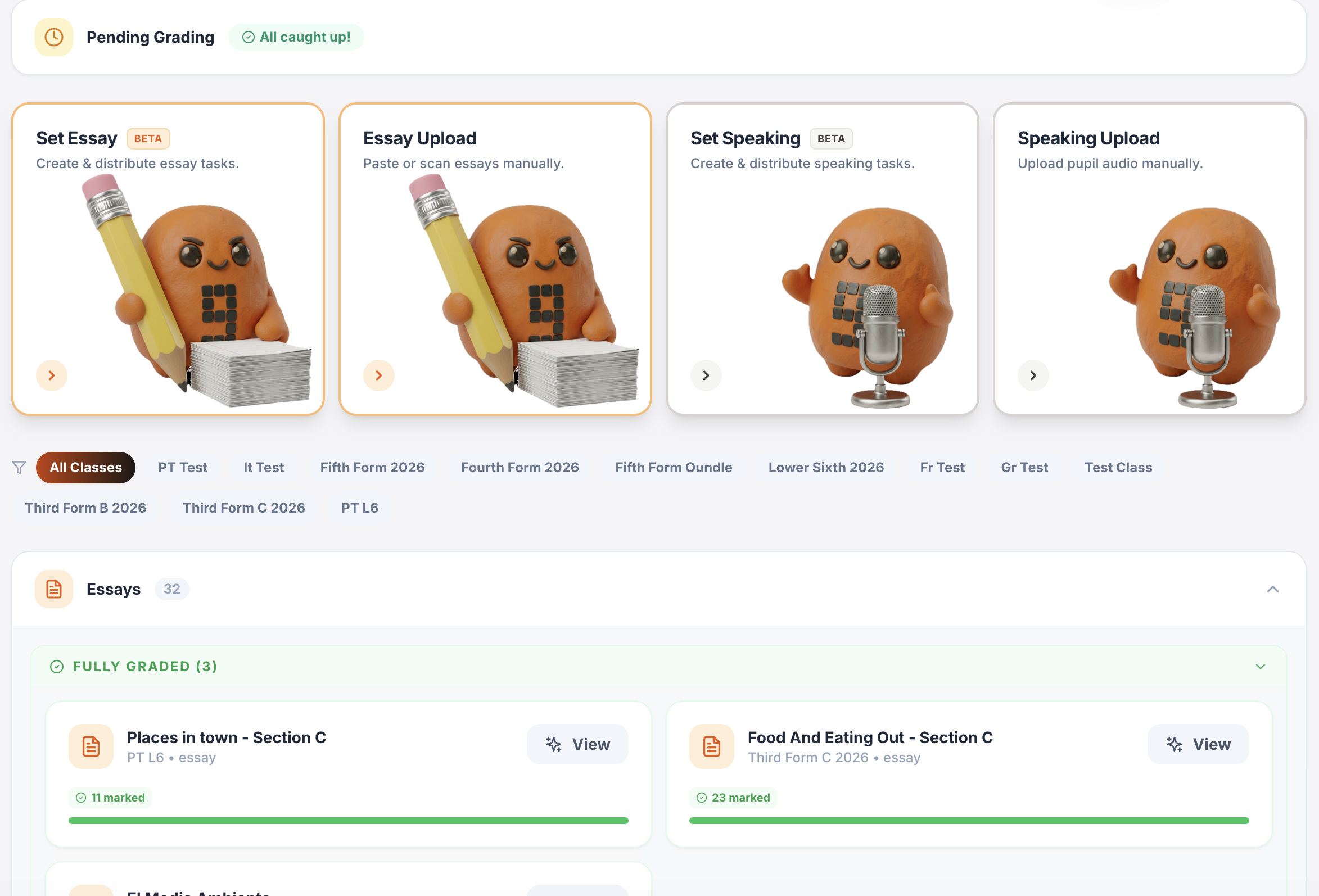 Grade 9 School AI marking hub for writing and speaking